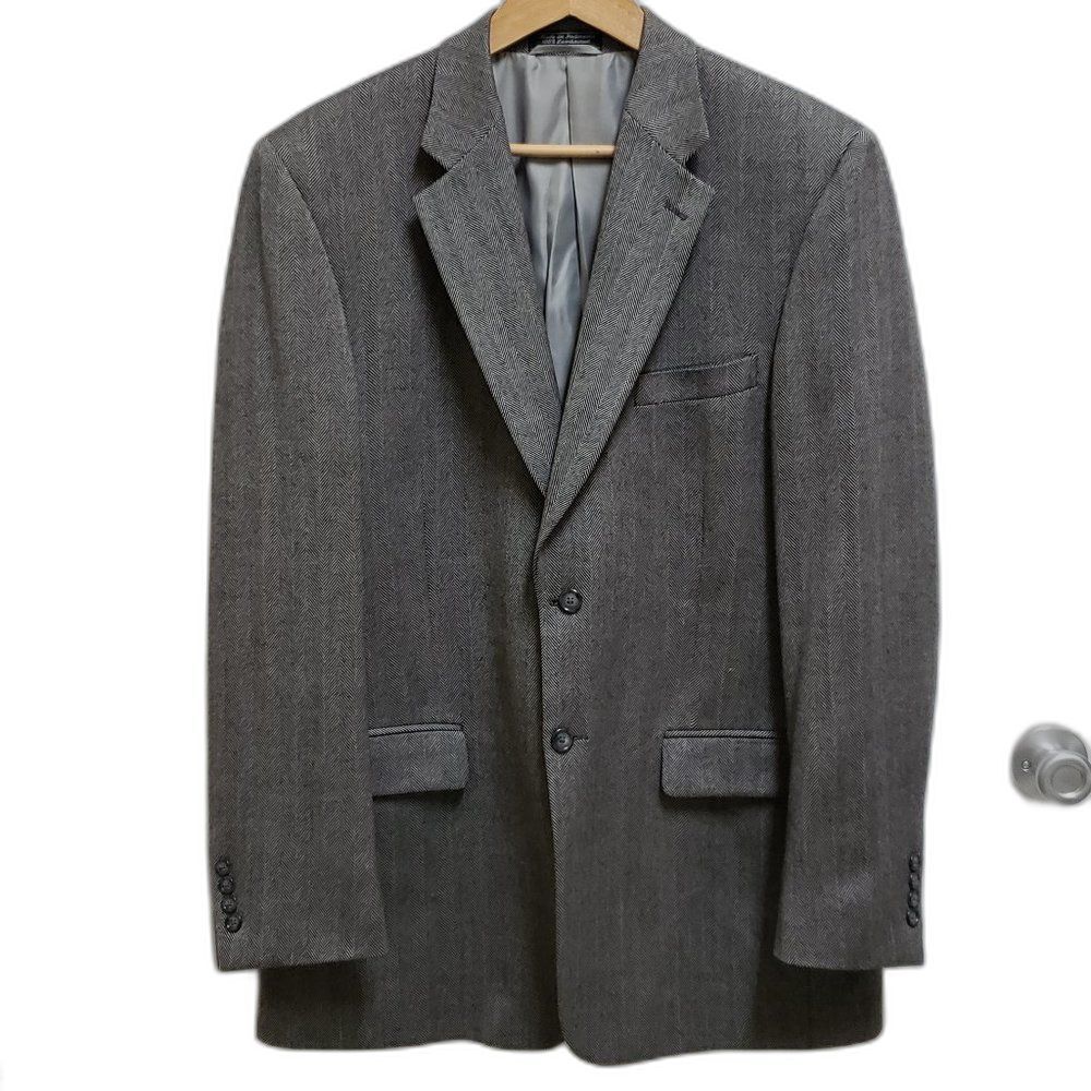 Meeting Street Gray Lambswool Herringbone 2 Button Blazer Mens 42L Vented Office
